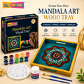 JOY WHEEL Mandala Art Wood Painting Tray Kit for Kids & Adults | DIY Wooden Tray Painting Set | Creative Craft & Art Activity