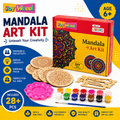 Joy Wheel Mandala Art Kit for Kids & Adults | DIY MDF Coaster Painting Set with 8 Mandala Coasters, 12 Colors, Brush, Palette & Wooden Display Stand
