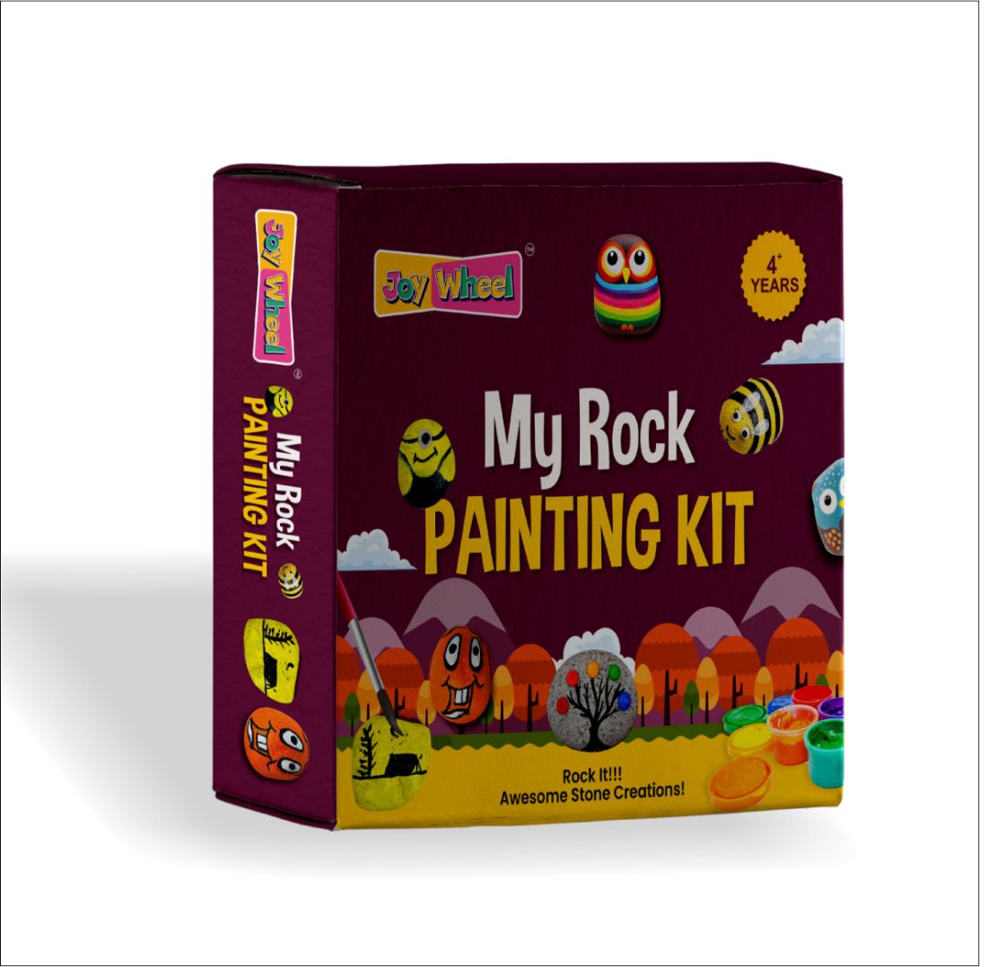 Create colorful stone art with the JOY WHEEL My Rock Painting Kit. Includes natural rocks, paints, brush, and googly eyes. Perfect DIY craft activity for kids, gifting, learning, and creative play.